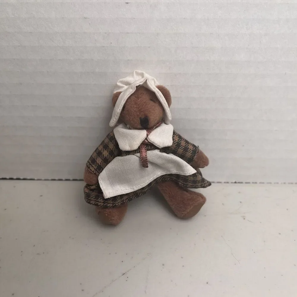 Russ Berrie Thanksgiving Mini Teddy Bears Pilgrim Indian Vintage Tiny Town 3